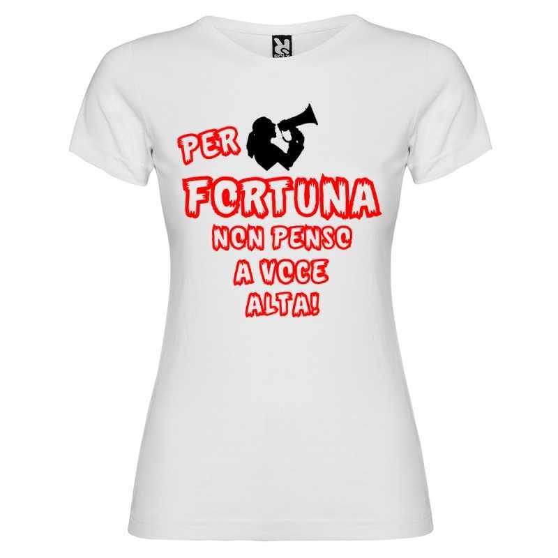 T-SHIRT PERSONALIZZATA DONNA PER FORTUNA NON PENSO A VOCE ALTA COLORE BIANCO T-SHIRT PERSONALIZZATA DONNA PER FORTUNA NON PENSO A VOCE ALTA COLORE BIANCO