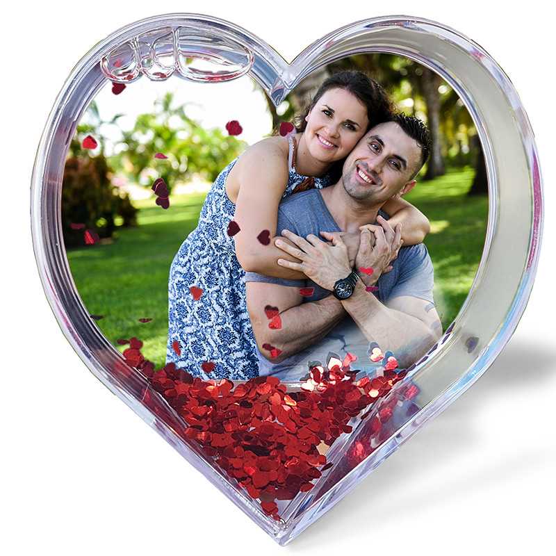 Globo personalizzato bomboniera portafoto cuore acqua e glitter Globo personalizzato bomboniera portafoto cuore acqua e glitter