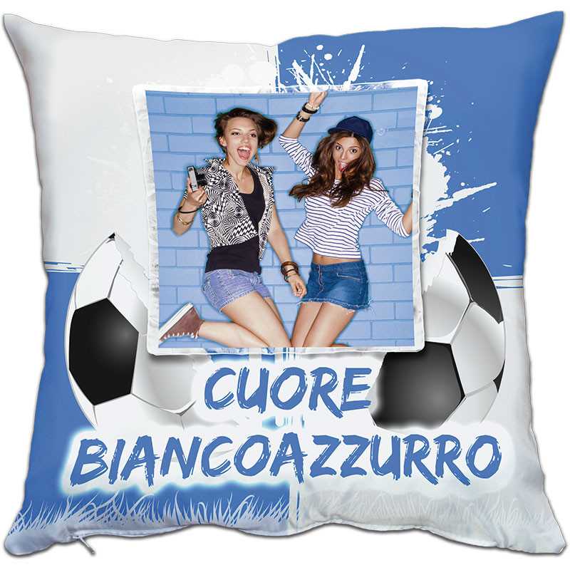 CUSCINO PERSONALIZZATO FOTO CALCIO BIANCO AZZURRO SPORT CUSCINO PERSONALIZZATO FOTO CALCIO BIANCO AZZURRO SPORT
