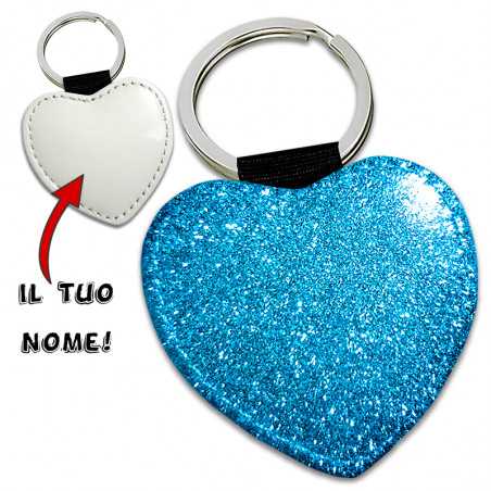 Portachiavi personalizzato glitter cuore azzurro