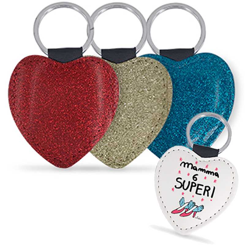 PORTACHIAVI PERSONALIZZATO ECO PELLE GLITTER A CUORE PORTACHIAVI PERSONALIZZATO ECO PELLE GLITTER A CUORE