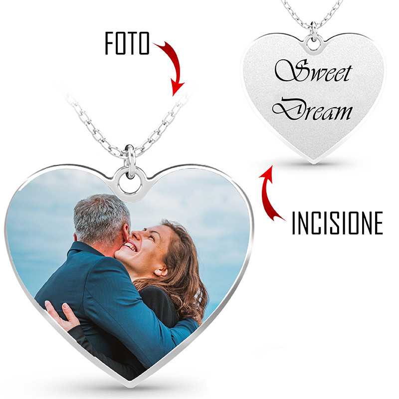 PENDENTE PERSONALIZZATO INCISIONE + FOTO FORMA DI CUORE PENDENTE PERSONALIZZATO INCISIONE + FOTO FORMA DI CUORE