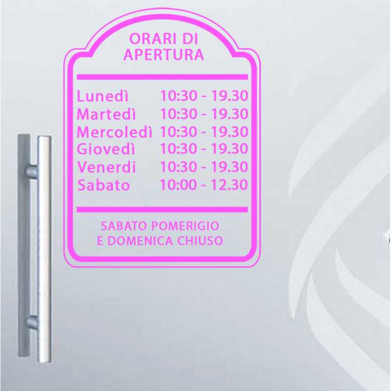 ADESIVO NEGOZIO VETRINA ORARI DI APERTURA VINILE SHOP ROSA ADESIVO NEGOZIO VETRINA ORARI DI APERTURA VINILE SHOP ROSA