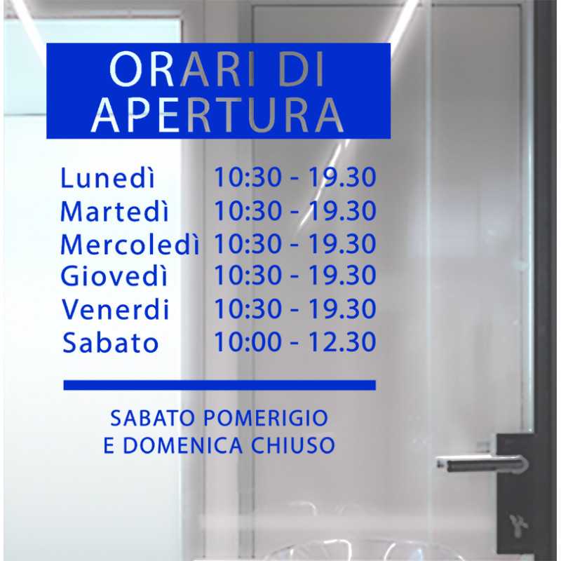 ADESIVO NEGOZIO VETRINA ORARI DI APERTURA VINILE ELEGANT BLU ADESIVO NEGOZIO VETRINA ORARI DI APERTURA VINILE ELEGANT BLU