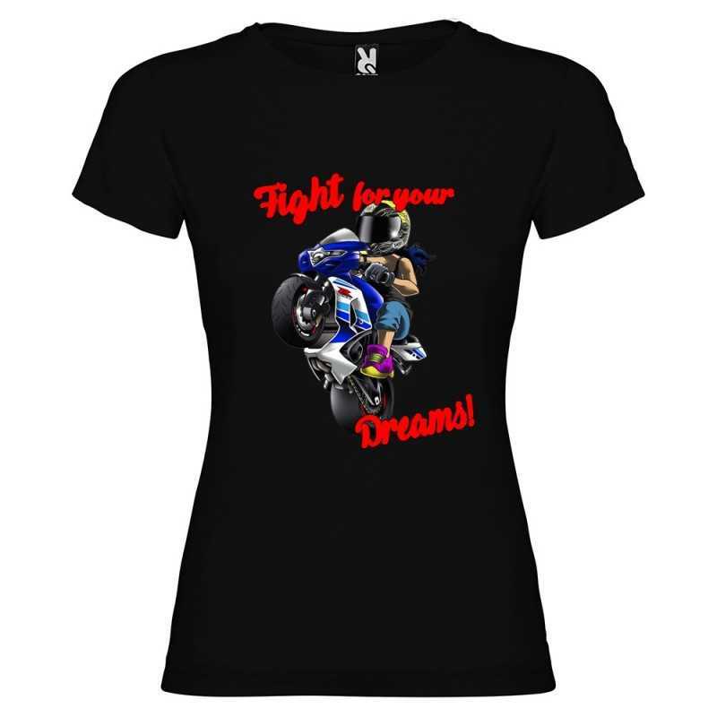 T-SHIRT PERSONALIZZATA PURO COTONE MOTO FIGHT FOR YOUR DREAMS COLORE NERO T-SHIRT PERSONALIZZATA PURO COTONE MOTO FIGHT FOR YOUR DREAMS COLORE NERO