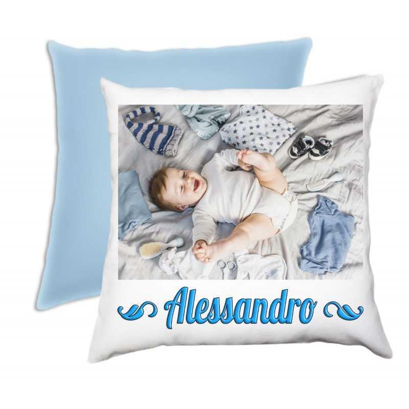 CUSCINO PERSONALIZZATO QUADRATO AZZURRO BICOLORE CUSCINO PERSONALIZZATO QUADRATO AZZURRO BICOLORE