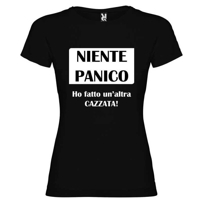 T-SHIRT NIENTE PANICO DONNA STAMPA PERSONALIZZATA COLORE NERO T-SHIRT NIENTE PANICO DONNA STAMPA PERSONALIZZATA COLORE NERO