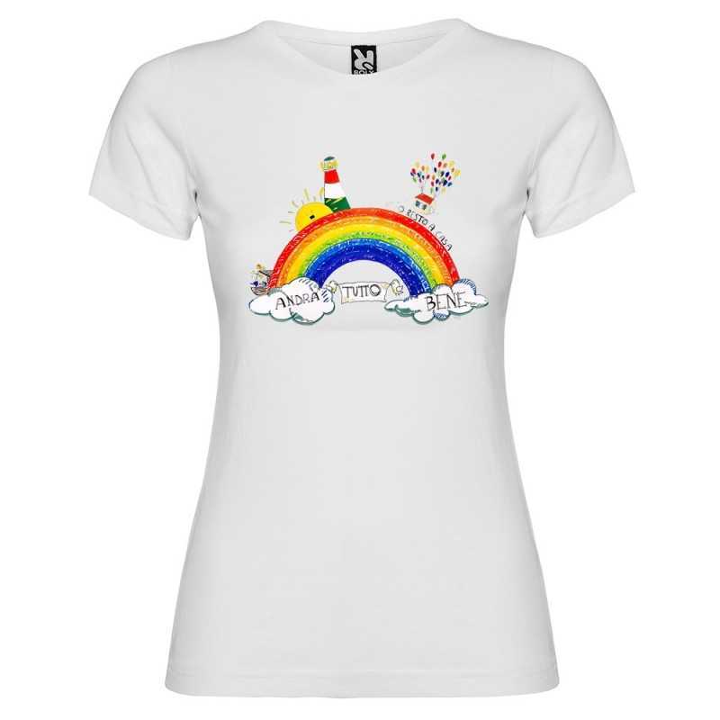 MAGLIETTA PERSONALIZZATA ANDRÀ TUTTO BENE DA DONNA ARCOBALENO BIANCO MAGLIETTA PERSONALIZZATA ANDRÀ TUTTO BENE DA DONNA ARCOBALENO BIANCO