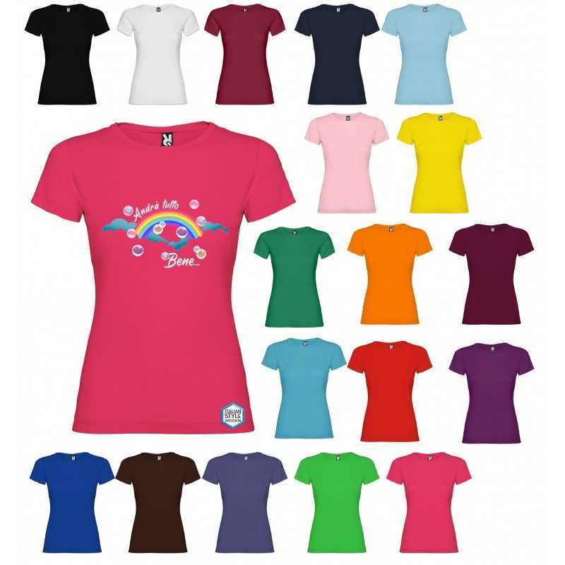 T-SHIRT PERSONALIZZATA ANDRÀ TUTTO BENE ARCOBALENO NUOVOLE BOLLE T-SHIRT PERSONALIZZATA ANDRÀ TUTTO BENE ARCOBALENO NUOVOLE BOLLE
