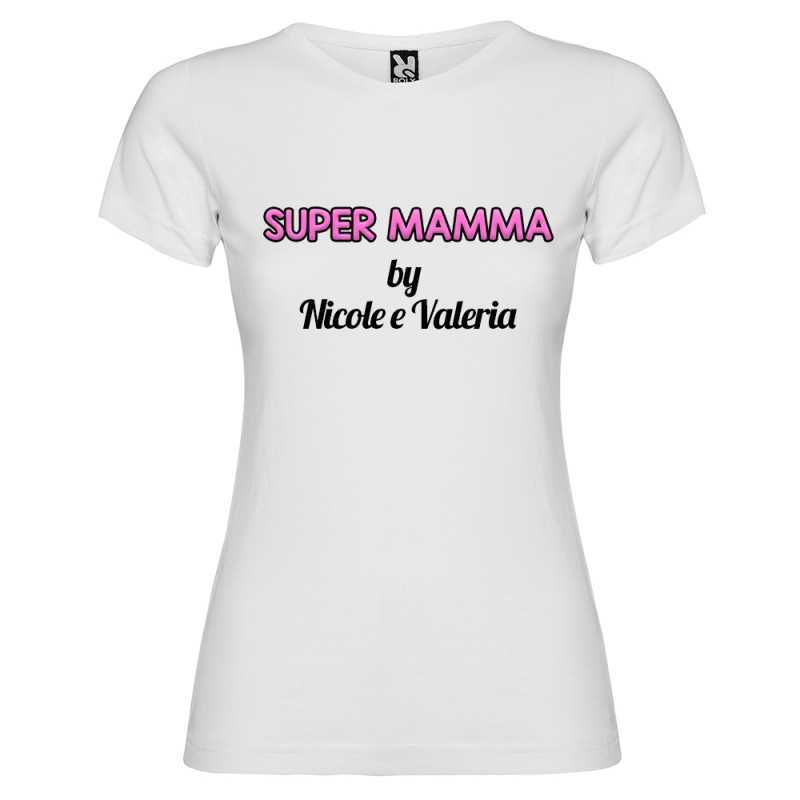 T-shirt personalizzata con scritta super mamma by colore bianco T-shirt personalizzata con scritta super mamma by colore bianco