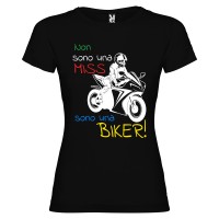 T-Shirt personalizzata donna nero DNA MOTO MISS BIKER fronte